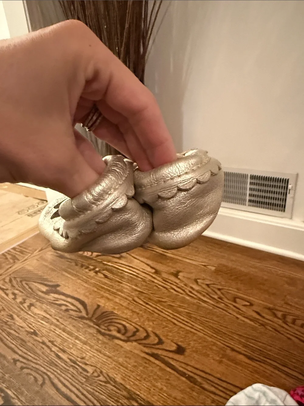 Freshly Picked Metallic Gold Bow Moccasins for Kids